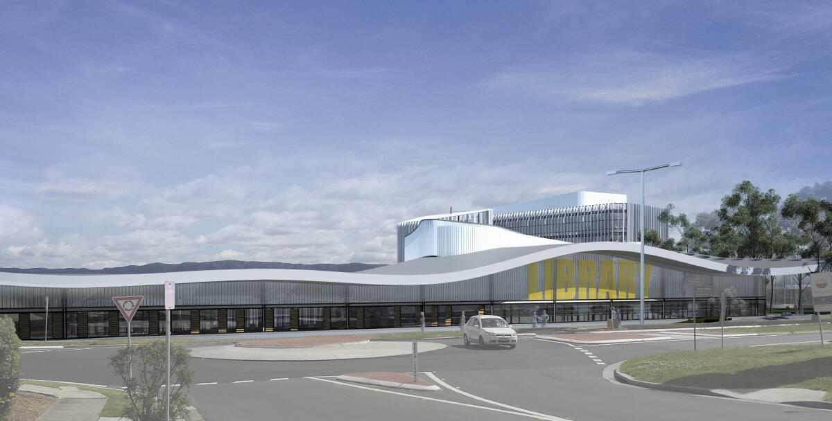 A change of plan: A majority of Shellharbour councillors have approved modifications to the plans of the Civic Centre. The signage and roof pictured in this image are among the elements changed. Picture: Supplied.