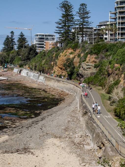 Ahead of schedule: Wollongong council will start digging out a 300 metre trench along this Blue Mile seawall from Monday. Picture: Georgia Matts.