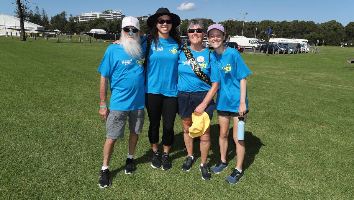 Among the walkers was Port Kembla resident Bronwyn Wood (centre right), celebrating her 60th birthday. Picture by Robert Peet