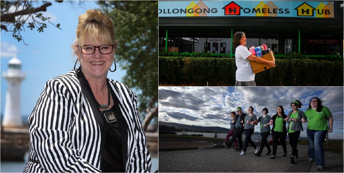 2018 honours: Vicki Tiegs (left) was named citizen of the year by Wollongong council; the Homeless Hub (top) and Headspace Youth Reference Group (below, pictured in 2016) were among those commended.