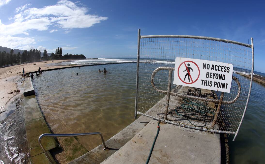 OUT OF THEIR DEPTH: Wollongong City Council's Austinmer rock pool works - which are scheduled to finish in June - have cost almost $1 million more than the original tender. Picture: Robert Peet.
