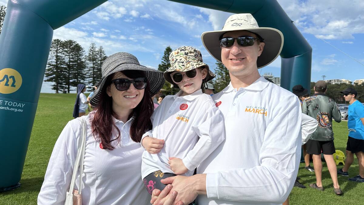 Danielle Camer, Sophie Shumack and Clint Shumack at Wollongong's Melanoma March in 2023. Picture supplied