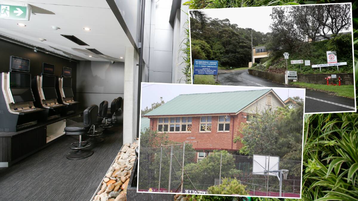 Payout: Coledale Hospital (top) got $45,000 from Headlands Hotel after it applied to get 10 new gaming machine licences (background), while Austinmer Public School (below) received $30,000. Pictures: Adam McLean.
