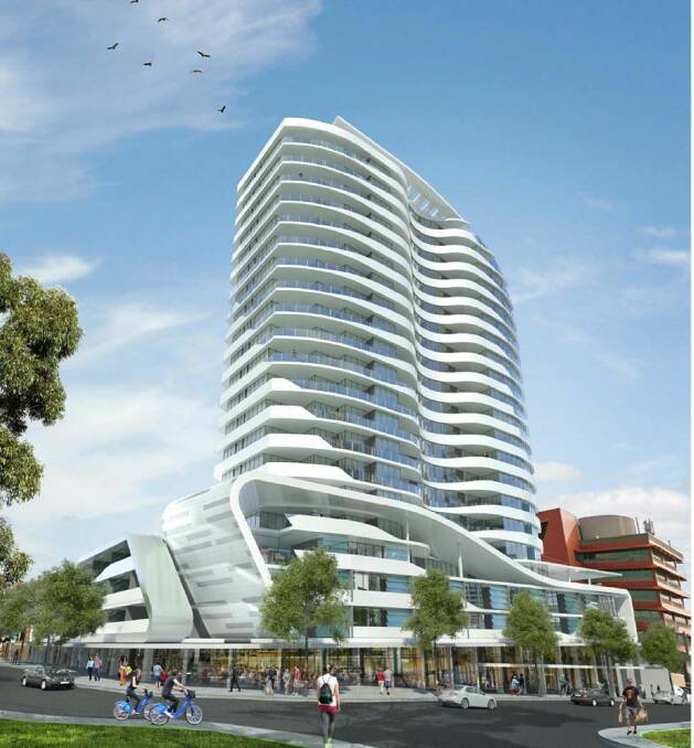 Rising high: An artist's impression of the 151 unit apartment and retail building planned for Wollongong's CBD. Image: Tony Owen Partners.