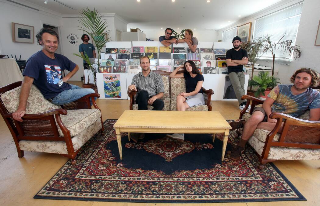 Mining creativity: Aaron Curnow, Chris Kelly, Aaron Hughes, Michael French, Harrison Reid, Lauren Cassar, Brendan Davies and Simon Perini are all members of the Black Gold collective in Thirroul. Picture: Robert Peet.