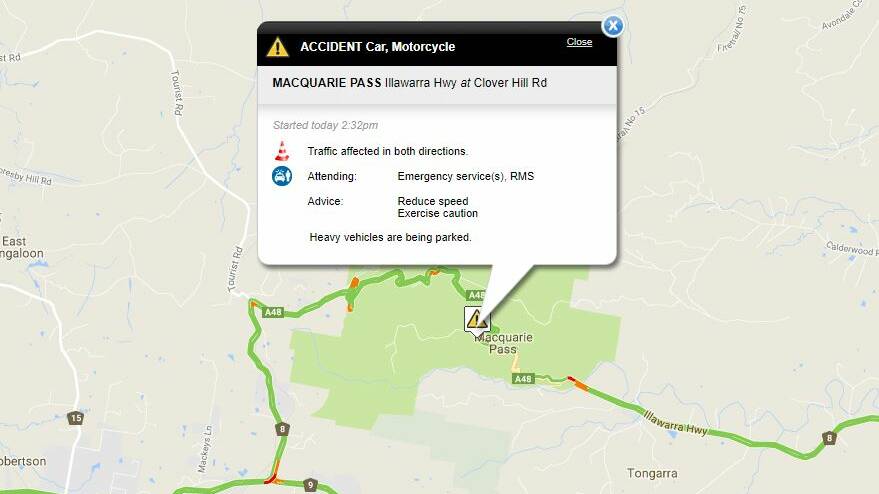 Macquarie Pass traffic affected after car, motorcycle accident