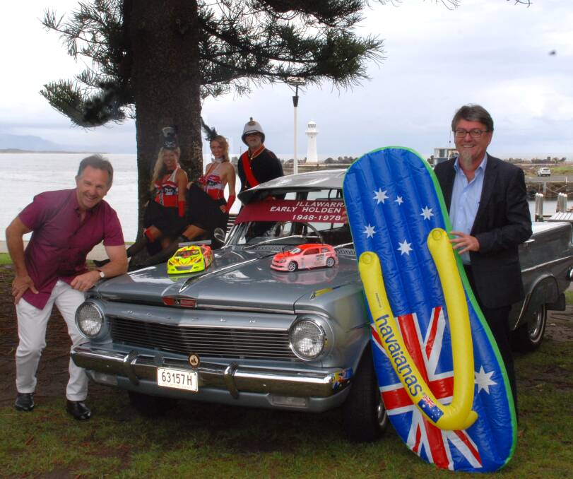Aussie, Aussie, Aussie: Acting Lord Mayor John Dorahy joins Australia Day ambassador Gordon Wallace and some of the entertainers ahead of January 26.