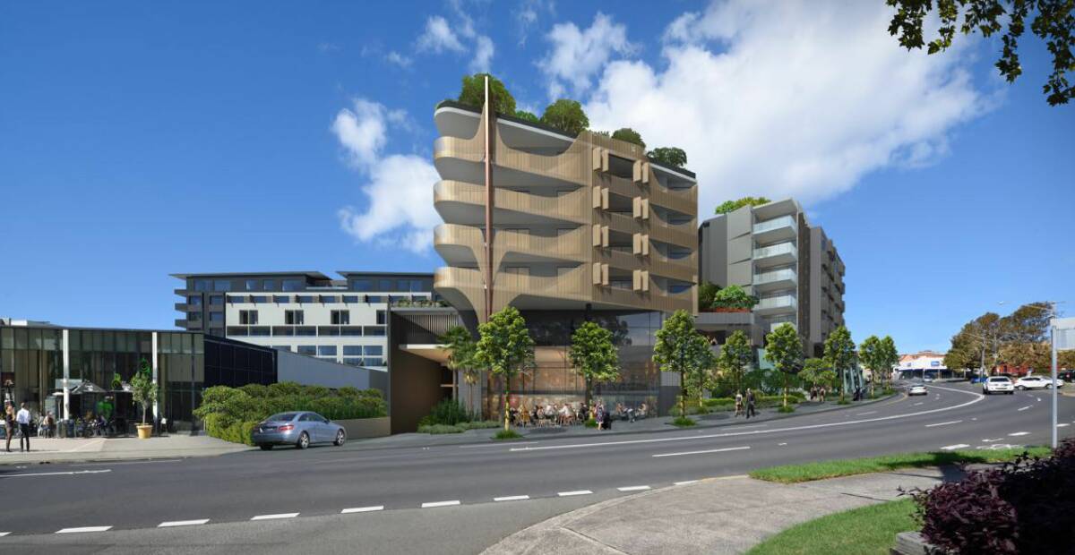 Making an entrance: The development, viewed from Flinders Street, is designed to transform Wollongong's entryway with units and commercial space. 