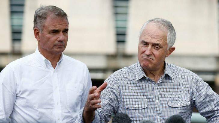 Snowy Hydro CEO Paul Broad and Prime Minister Malcolm Turnbull address the media after his tour of the Snowy Hydro Tumut 3 power station in Talbingo, NSW, on Thursday 16 March 2017. fedpol Photo: Alex Ellinghausen Photo: Alex Ellinghausen