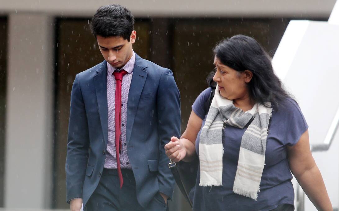 Shameful: UOW upskirter Nicholas Toso leaves Wollongong Court with his mother after learning he may have to attend a sex offender's program.