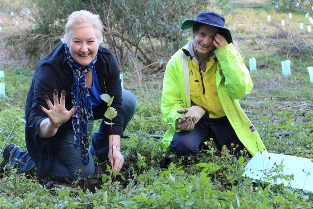 Gilmore MP Ann Sudmalis with a Green Army participant at a tree planting at Bundanon in December last year