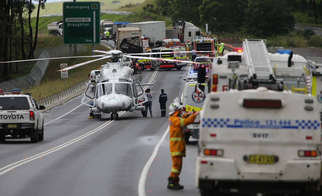 CRASH: The scene of Tuesday's accident on the Princes Highway north of Berry on Tuesday.
