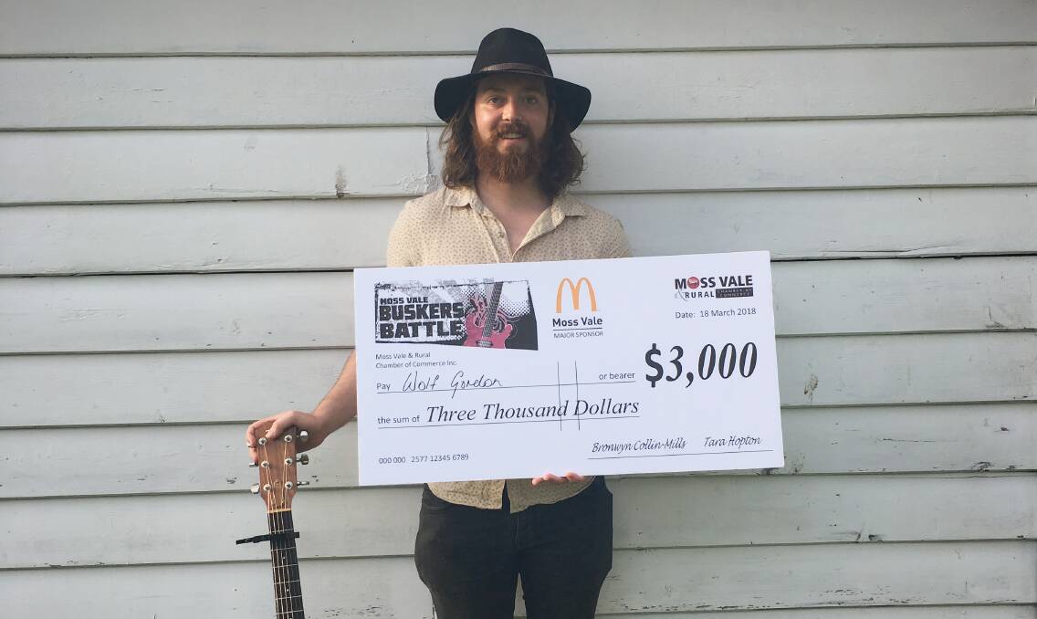 SCORE: It’s been a big year for Wolf Gordon - from playing his first gig, to entertaining crowds at the Tamworth Country Music Festival and now his first novelty cheque. Picture: Supplied