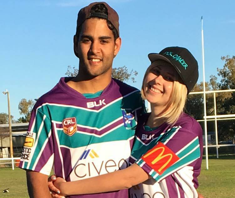 TRIBUTE: Kia Lettice and Robert Condran in specially designed league jersey's her local Narrabri team wore during a match in her honour. Picture: Facebook