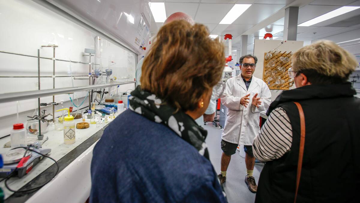 FLASHBACK: August, researcher Ali Jalili speaking to a Science Week tour group about the new material Graphene that he and his team are working on at the AIME labs inside the Innovation Campus at Fairy Meadow. Picture: Adam McLean