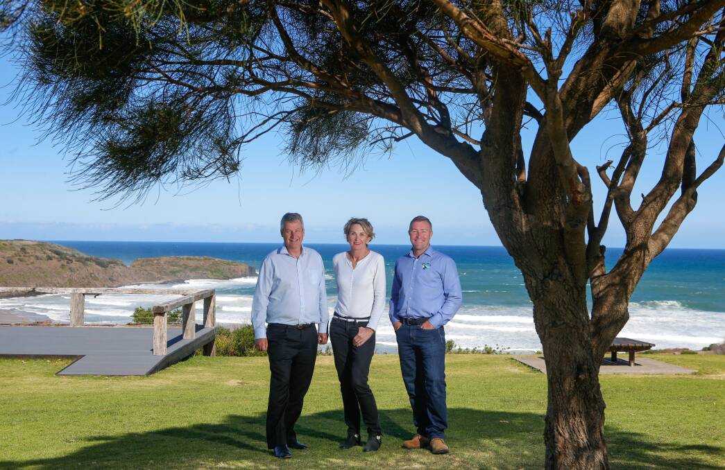 MANAGEMENT: Steve Edmonds and Wendy Machin from NSW Crown Holiday Parks Trust with Nathan Cattell, they say will listen to what community wants before making any changes. Picture: Adam McLean