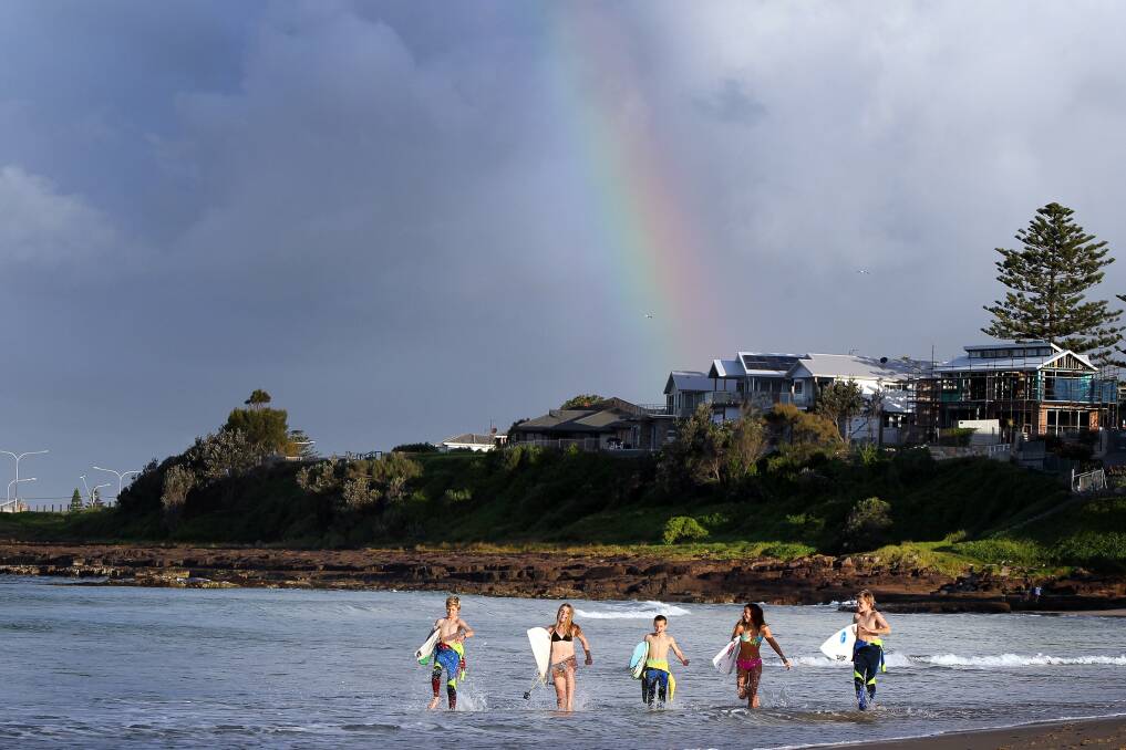 Shellharbour Beach surfers Jesse Brooks, Nellie Hicks, Kyra Dusart, Max Bullen and Jye Sanderson. Picture: Sylvia Liber