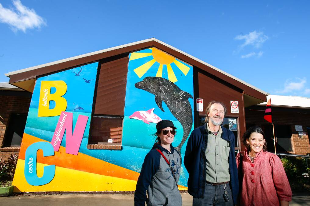 COLLABORATION: Artists Trina Collins, Terry Cook and Anita Larkin were involved in the Bellambi Placemaking Project, celebrating community spirit. Picture: Adam McLean