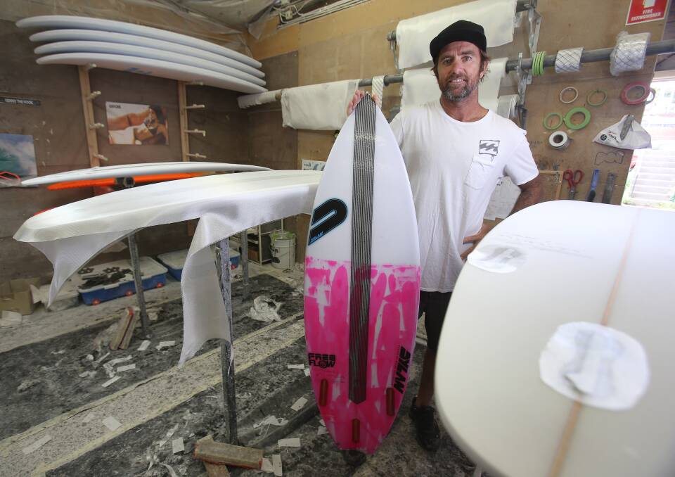 STOKED: Conquering Hollywood could see Dylan Longbottom's North Wollongong workshop in overdrive after the release of Point Break on January 1. Picture: Robert Peet