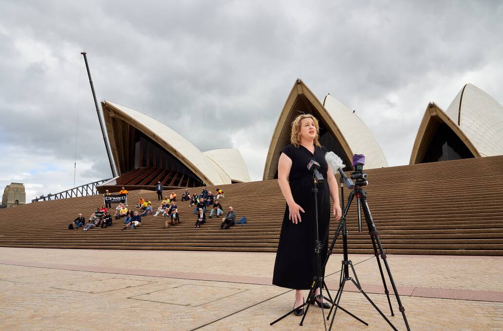 PROUD: Illawarra-born singer Rachel Bate performs to construction workers currently refurbishing the Sydney Opera House, and thousands of other workers around the world via live stream on Monday. Picture: Jason Nicholas