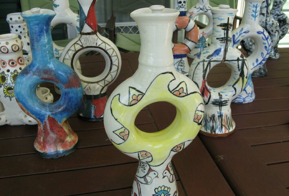 MULTICULTURALISM: A joint effort between Stanwell Park artist Kieran Tapsell and refugees - ceramic jugs made for the Art4Refugees exhibition at TIGS. Picture: Supplied.