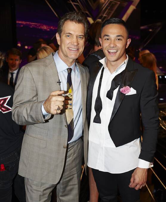 #GoTeamCyrus: Wollongong's Cyrus Villanueva, 19, and his X Factor mentor Chris Isaak. Previous contestans say his star is set to rise big time. Picture: Supplied