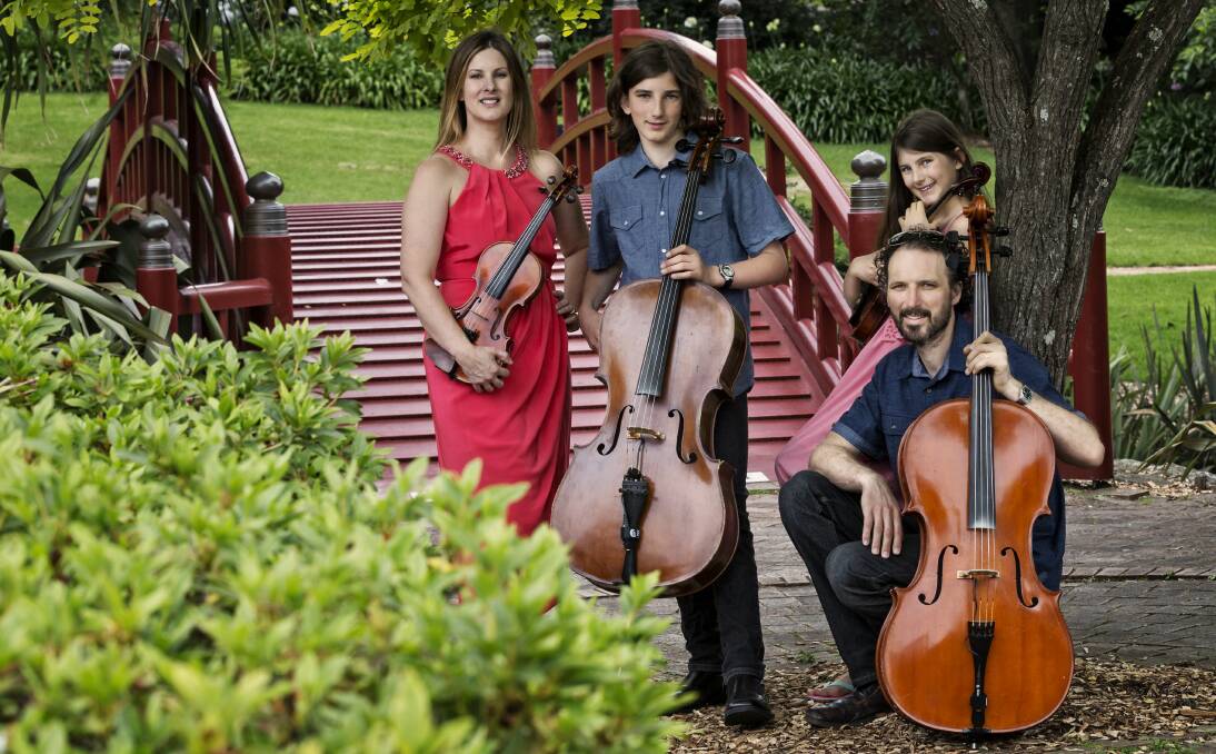 THE STRING FAMILY: Sarah, Heath, Joel and Ashleigh Moir have packed their life into a caravan to perform across the great southern land for a year or more. Picture: Chris Wilkins