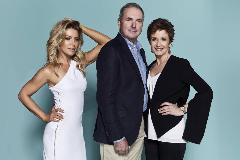 Natalie Bassingthwaighte reunites with Neighbours co-stars Alan Fletcher and Jackie Woodburne for a special 90-minute episode of the long-running soapie on February 13. Picture: Ten
