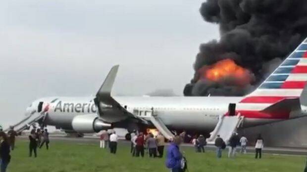 The plane burst into flames on the runway at O'Hare airport. Photo: Supplied