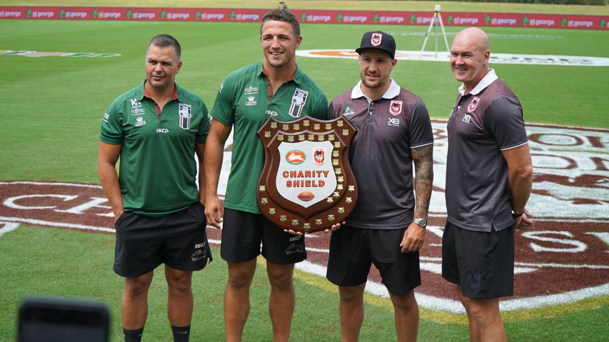 SKIPPERS: Charity Shield captains Sam Burgess and Gareth Widdop at Mudgee