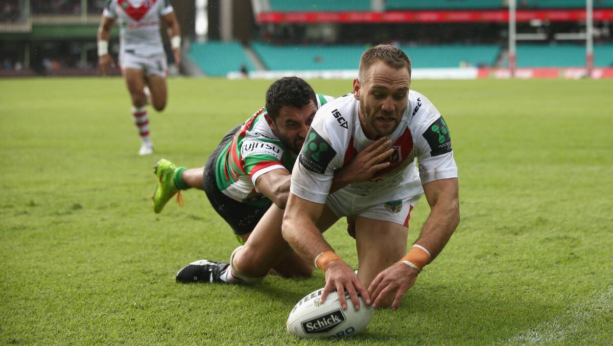 MILESTONE: Dragons veteran Jason Nightingale scored a try in his 200th NRL game against South Sydney at the SCG on Saturday. Picture: Getty Images.