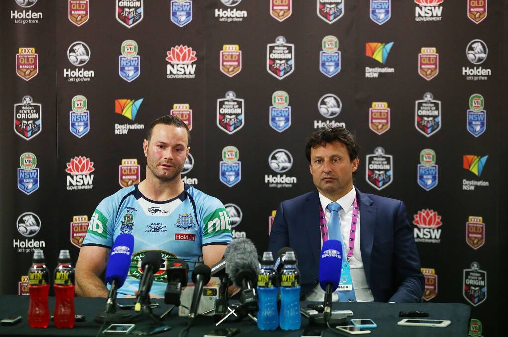 TOUGH PILL: Boyd Cordner and Laurie Daley after game two. Picture: Getty