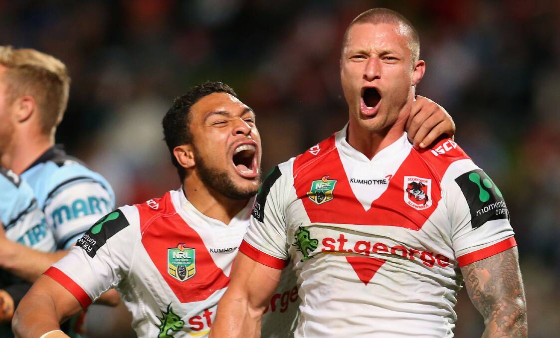 STEPPING UP: St George Illawarra recruit Tariq Sims produced his best performance in Dragons colours against Cronulla. Picture: Getty Images