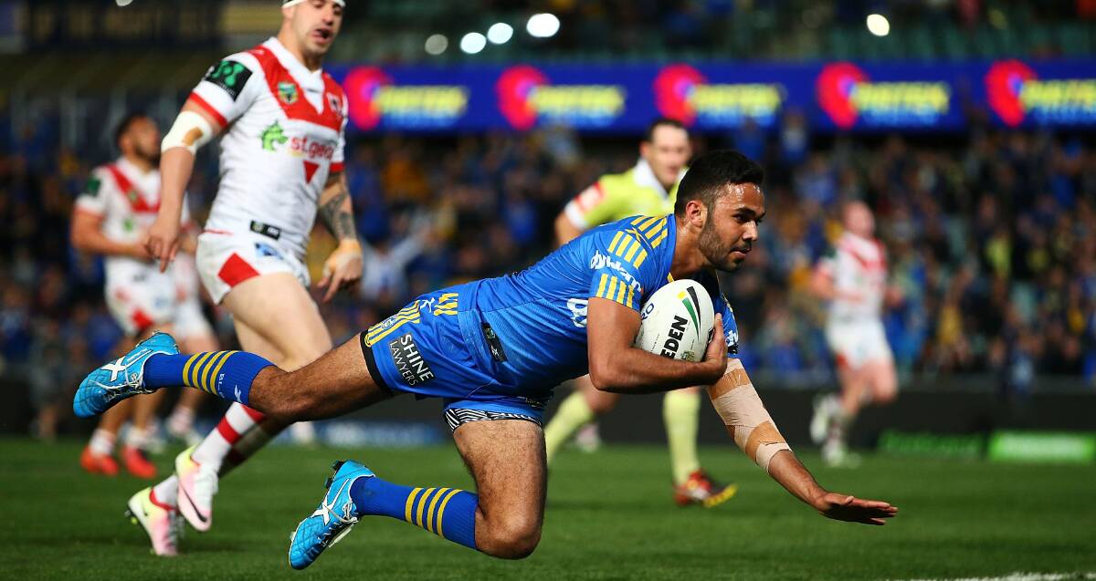 NEXT GENERATION: Parramatta rookie Bevan French bagged a hat-trick as the Eels beat the Dragons 30-18 at Pirtek Stadium on Monday night. Picture: Getty Images