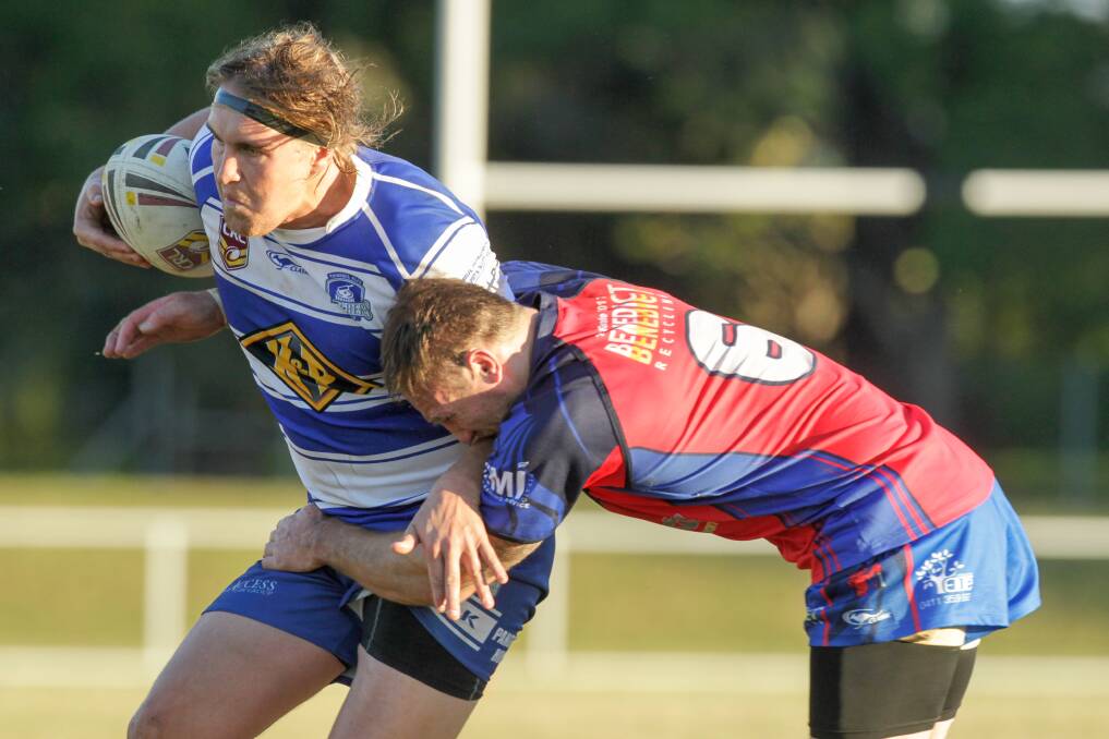 ARM WRESTLE: Luke Gallagher on the attack for Thirroul in the Butchers 20-16 victory over Wests. Picture: Adam McLean