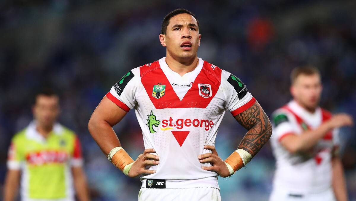 SCRUTINY: Dragons powerhouse Tyson Frizell (pictured) and back-row partner Joel Thompson are both facing a week on the sideline after being cited by the match review committee following their 13-10 loss to the Bulldogs on Friday. Picture: Getty Images