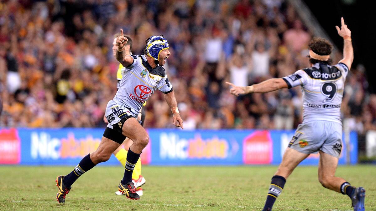 TOO GOOD: Jonathan Thurston celebrates his match-winning field goal that sunk Brisbane in another epic last week. Picture: Getty Images
