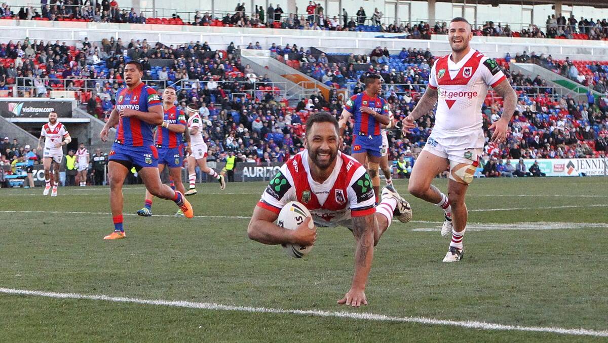 STAR TURN: Benji Marshall scored a try and had a hand in three others in the Dragons 30-18 win over Newcastle on Saturday. Picture: Getty Images