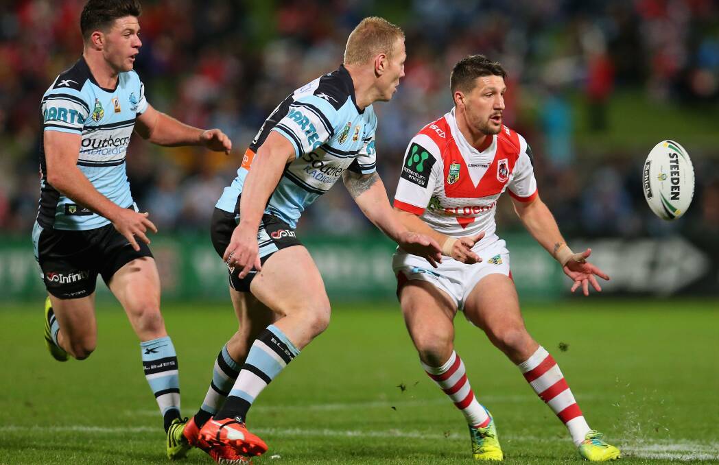 BACK IN FORM: Dragons halves Gareth Widdop (pictured) and Benji Marhsall produced three try-assists and a try between against Cronulla on Saturday. Picture: Getty Images