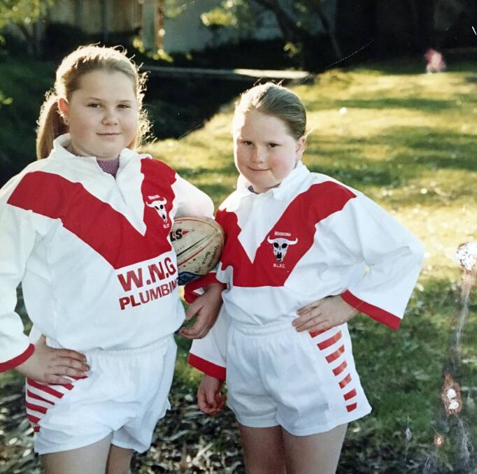 BABY BULLS: Georgie Brooker (right) with sister Sally in their junior days with the Woonona Bulls