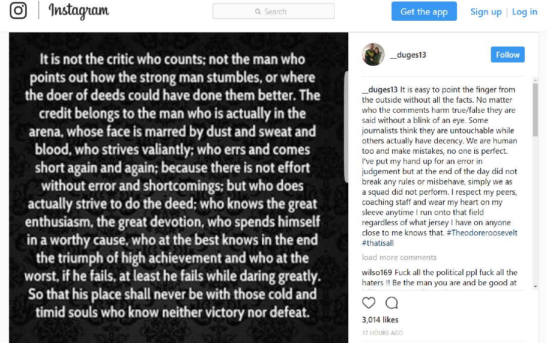 Josh Dugan took to Instagram to defend himself on Wednesday