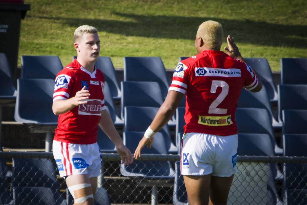 STRONG RETURN: Steelers young-gun Jai Field celebrates after scoring the opening try in his side's 20-14 win over Wests Tigers on Saturday. Picture: Blake Edwards