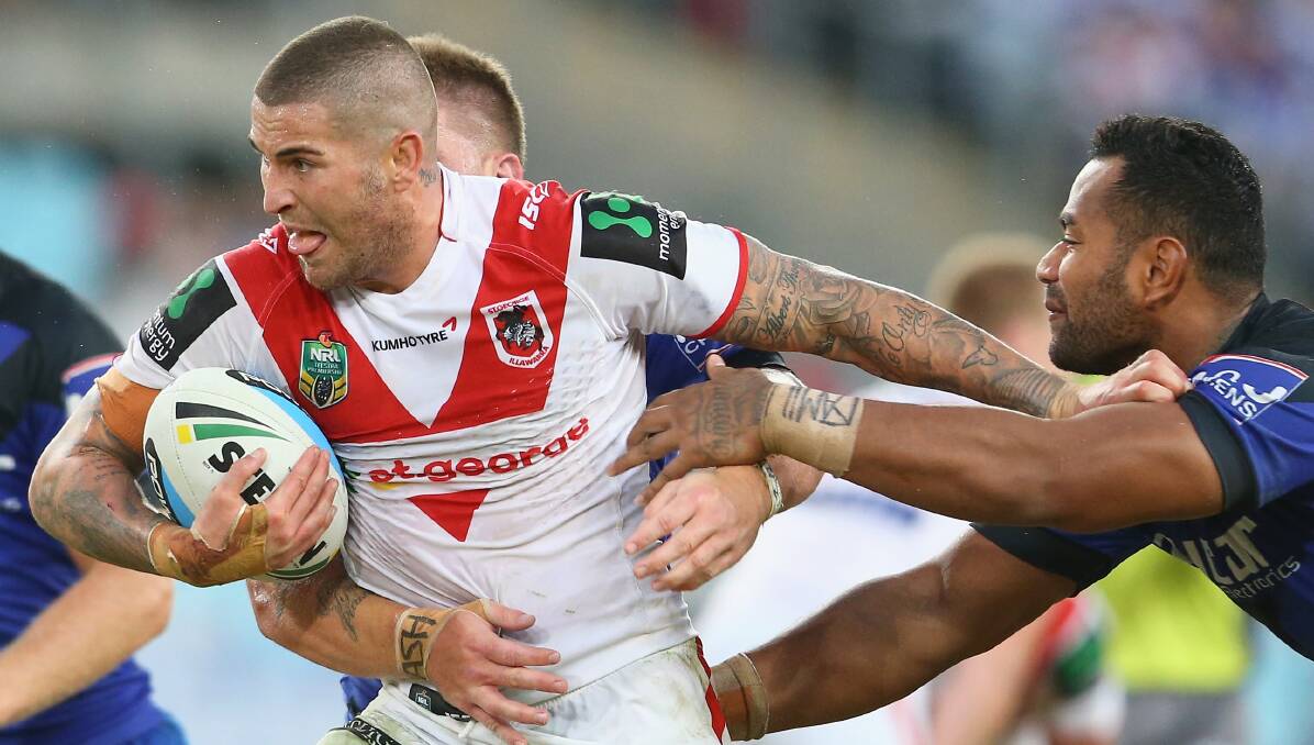 BUILDING: Dragons back-rower Joel Thompson feels he's not far off the form that earned him a Country jumper in 2015. Picture: Getty Images