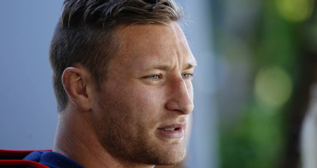 IN THE FRAME: Former Knights captain Tariq Sims looks set to debut for the Dragons against Melbourne at WIN Stadium on Saturday. Picture: Max Mason-Hubers
