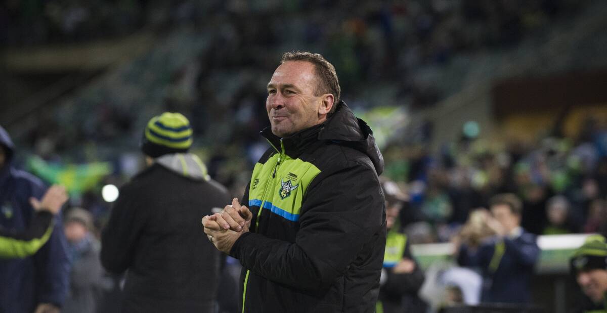 TOLD YOU SO: Canberra coach Ricky Stuart has built a side in contention for this year's title despite the lack of a single superstar. Picture: Rohan Thompson