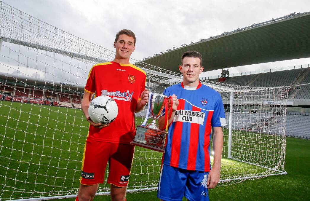 SHOWDOWN: Wollongong United's Jackson Brooks and Woonona's Aidan Breslin ahead of the youth league grand final on Sunday. Picture: ADAM McLEAN