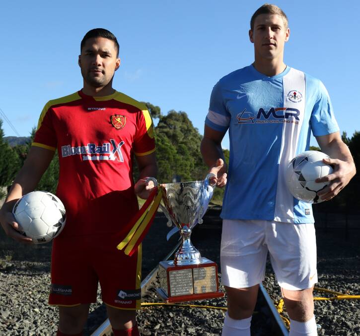 BATTLE GROUND: United's Karouna Micheal and Olympic's Hayden Durose will play for the Bert Bampton Cup. Picture: PEDRO GARCIA