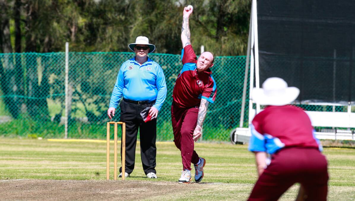 THE RIGHT LINE: Kookas bowler Darren O'Connell comes in to bowl in round one of South Coast cricket. Picture: GEORGIA MATTS