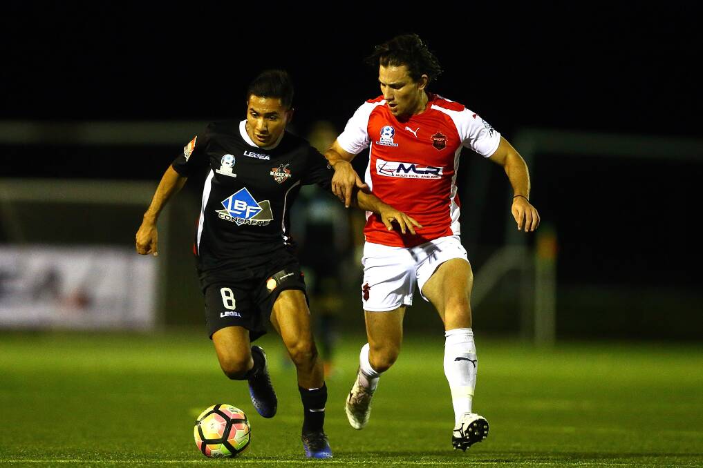 ON THE SIDELINES: Wolves midfielder Ben Tosi (red) is expected to miss more than six weeks after breaking his foot last weekend. Picture: Jeremy Ng/Football NSW