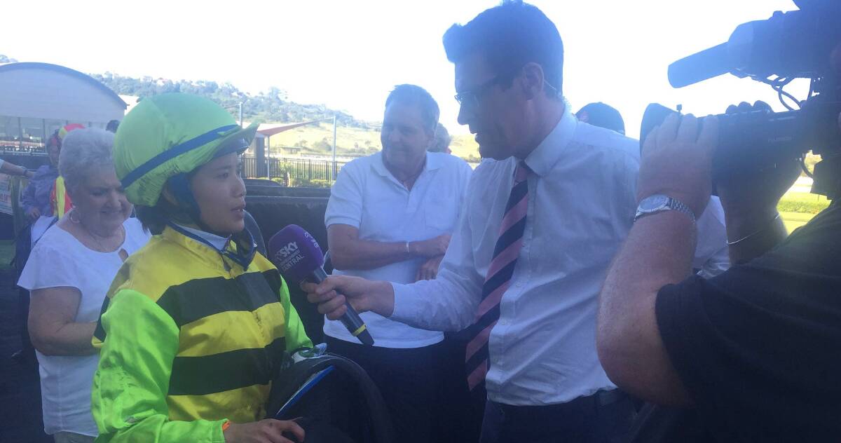 RIGHT MOVES: Apprentice Deanne Panya chats to the media after her latest win on Obscurity at Kembla Grange. 